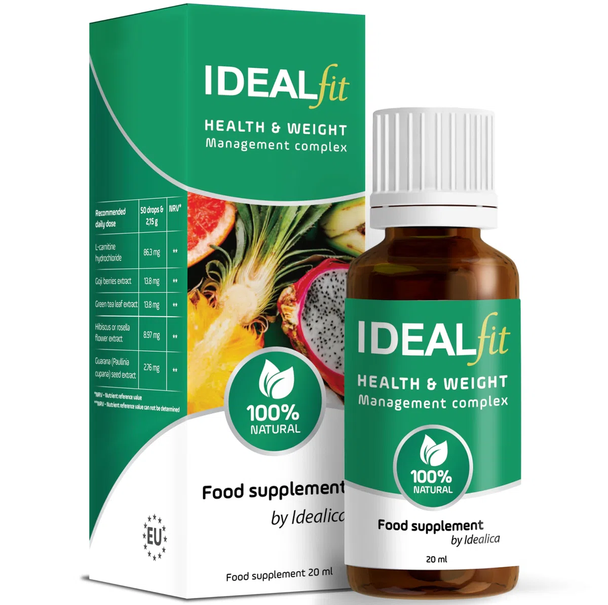 IDEALFIT gotas de Idealica 100% gotas naturales | L-Carnitina | Bayas de Goji | 20ml