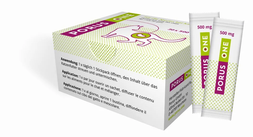 Porus ONE | 30 x 500 mg | Complemento alimenticio para gatos | Para gatos con problemas de riñón | Para que las toxinas urémicas no afecten los riñones de los gatos