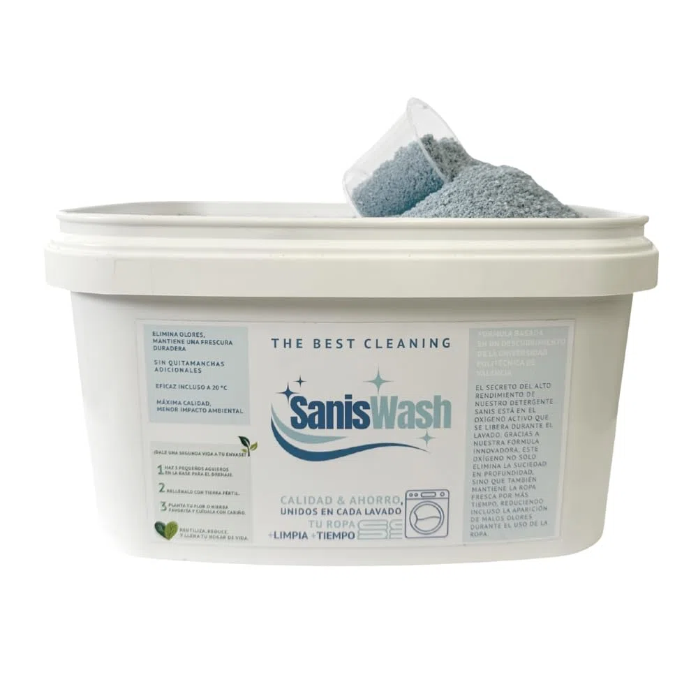 SanisWash, Detergente en Polvo con Oxígeno Activo, Detergente para Lavadora, Eficaz Incluso a 20º, Elimina el Olor en la Ropa Deportiva, Ropa Limpia y Fresca, 165 Lavados, 5Kg