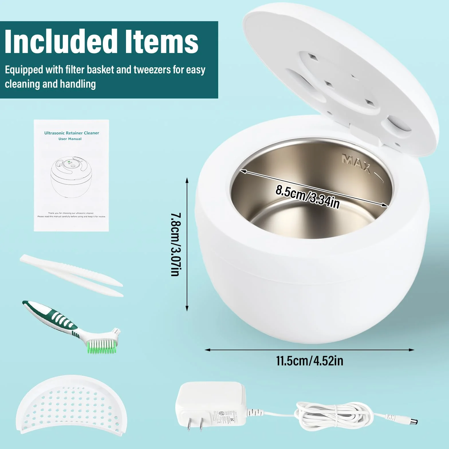 Limpiador Ultrasonidos 45kHz Lampara UV Ultrasonidos Limpieza Dental Pod 200ML Ultrasonic Retainer Cleaner Ultrasonidos Limpieza Limpiador Ultrasónico Portatil para Dentaduras Ferula Retenedor Joyas