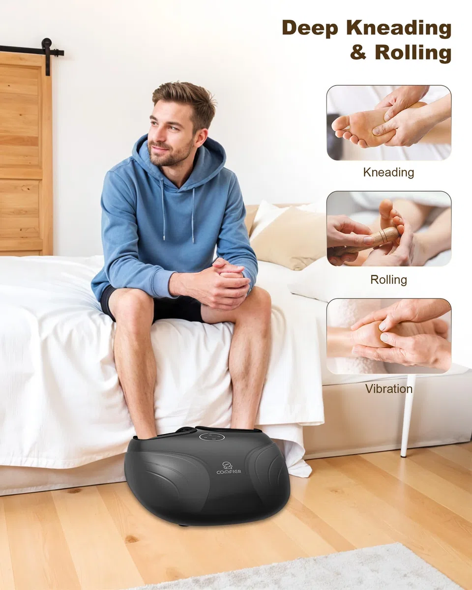 COMFIER masajeador de pies, Shiatsu Masajeador de pies con calor, amasamiento compresión de rodadura para la calentador de pies, regalos para mujer hombre