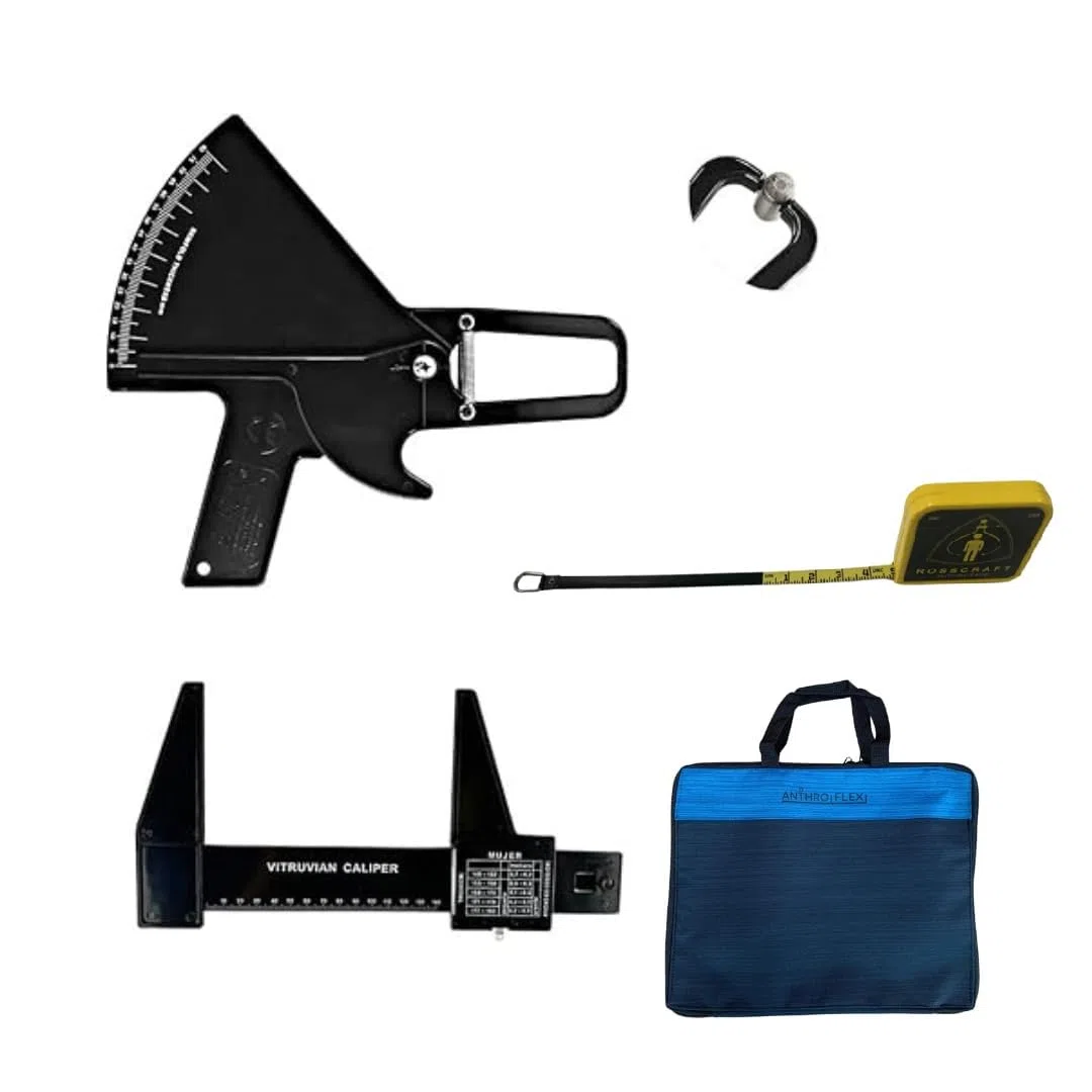 Kit Antropometrico Basico AnthroFlex con Plicometro Slim Guide, Cinta Metrica Antropometrica Lufkin W606PM, Manual con Tablas para Medir y Calcular Grasa Corporal, Alta Precision (Negro)