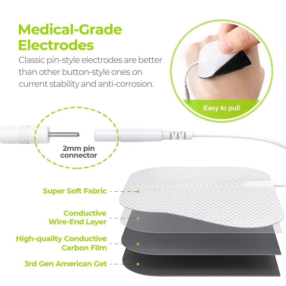 AUVON TENS Electroestimulador recargable con 24 programas, 2 canales y 10 Electrodos TENS con diseño patentado para aliviar el dolor muscular de en la espalda, el cuello y los hombros