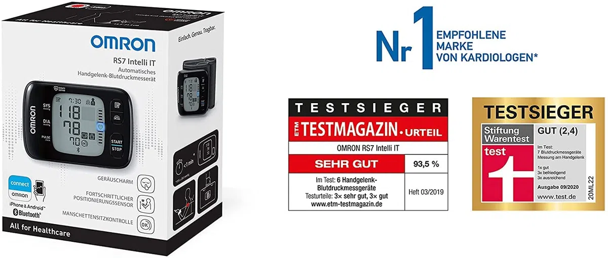 Omron Tensiómetro RS7 Intelli IT de muñeca con Bluetooth, compatible con dispositivos smartphone, aprobado por la protección de consumidores de Stiwa 09/2020