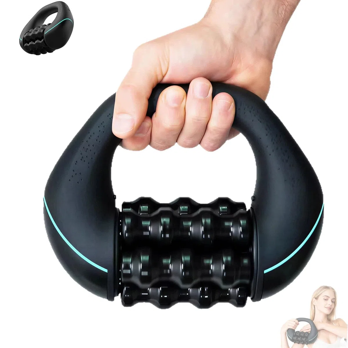 Electric Handheld Rolling Massager,electric Rolling Percussion Massager,marvixor Cellulite Roller,Ergonomic Multiple Handles, 3 Strength Levels, And 24 Massage Buttons(A)