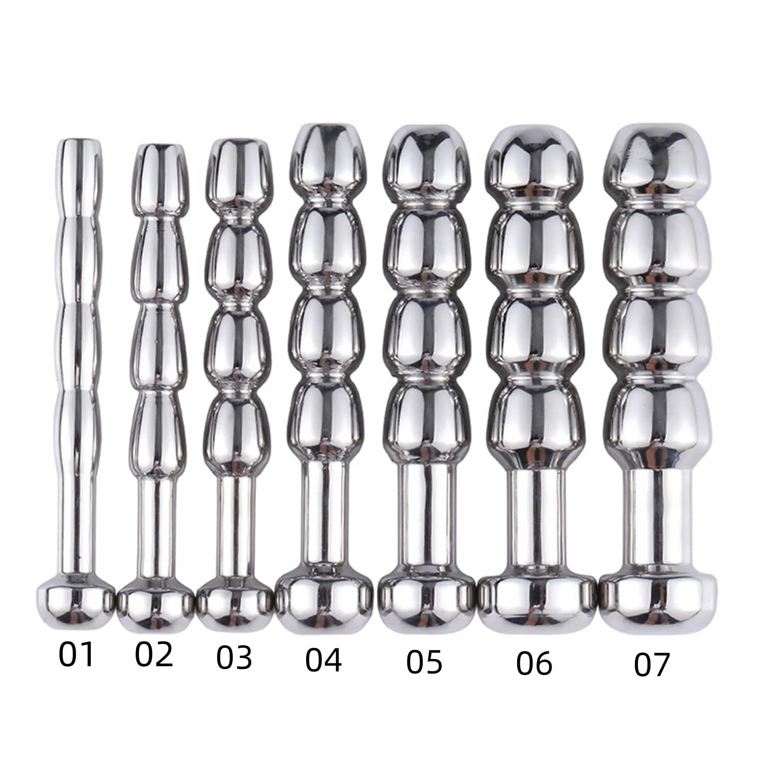 Barras de metal para hombre, diseño de esqueleto, juguetes de dilatación, tubos uretrales de acero inoxidable, varios tamaños F04 (juego de 7)