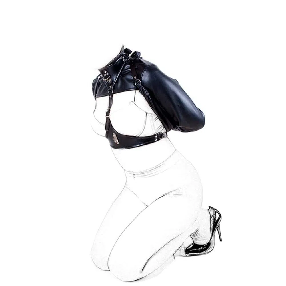 SXOVO Pecho Expuesto Puños de brazo Cuero Bondage Correas Brazo Bondage Esposas Sistema de sujeción SM Fetish Sex Toy (Negro)