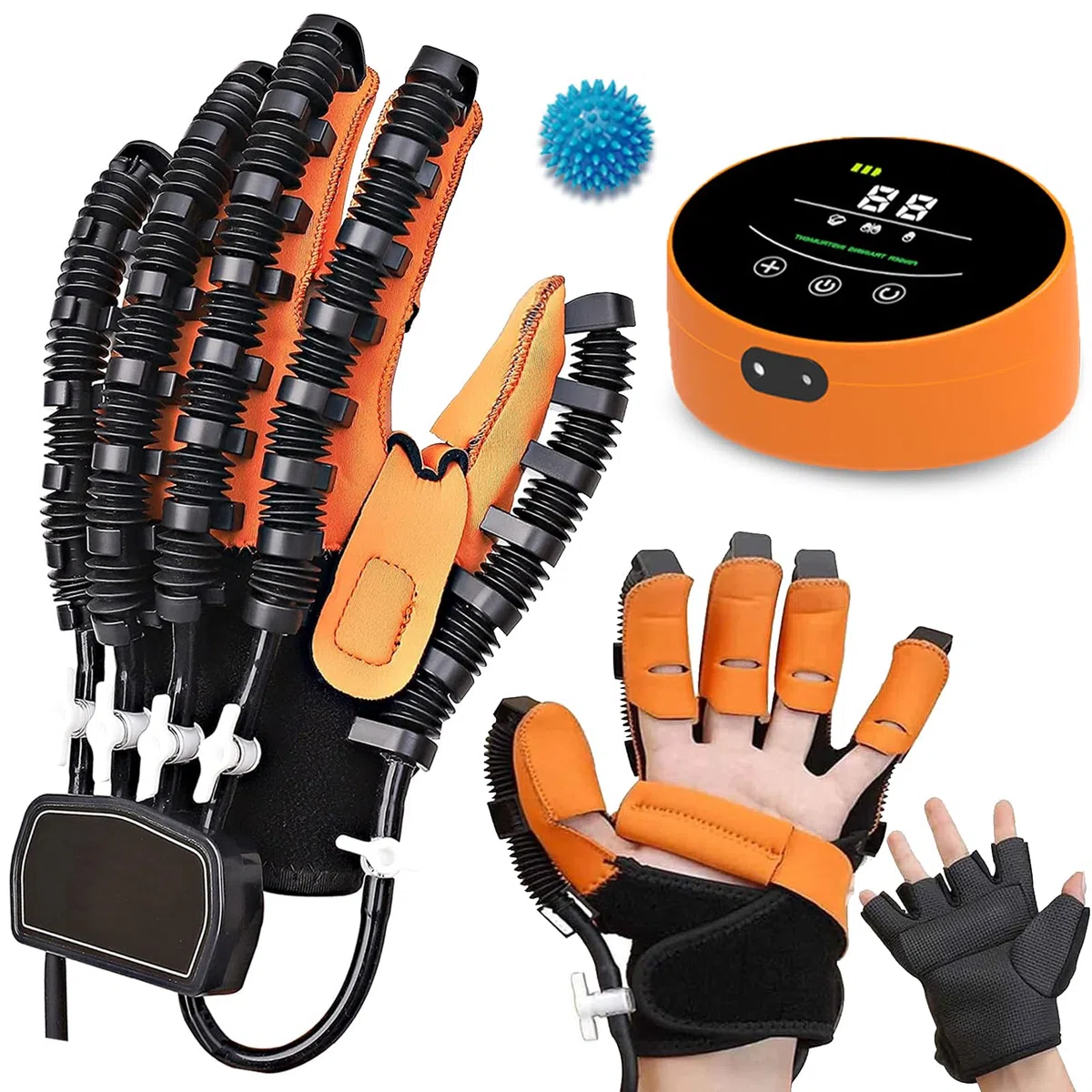 Guantes Robót de Rehabilitacion Mano, Aparato de Rehab de Manos para HemipléJicos Artrosis, Guantes de Tratamiento de Rehabilitación(A:Mano Izquierda B:Mano Derecha)(Size:A S,Color:Naranja)