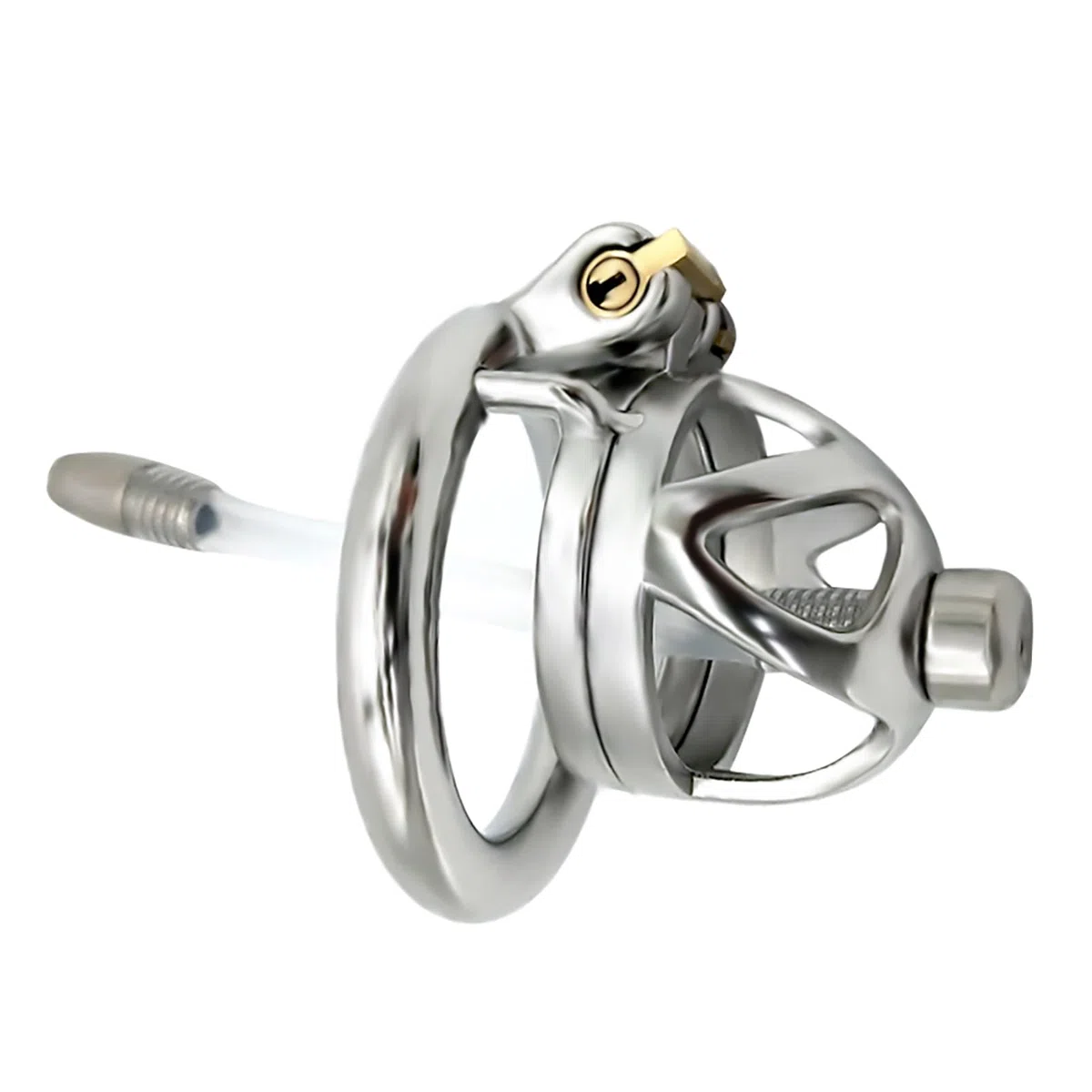 Jaula de pene de diseño hueco con anillo redondo y llave jaula de castidad de acero inoxidable 304 hombres impermeable desgaste pene jaula juguete sexual para el hombre (cage+dilator,40mm)