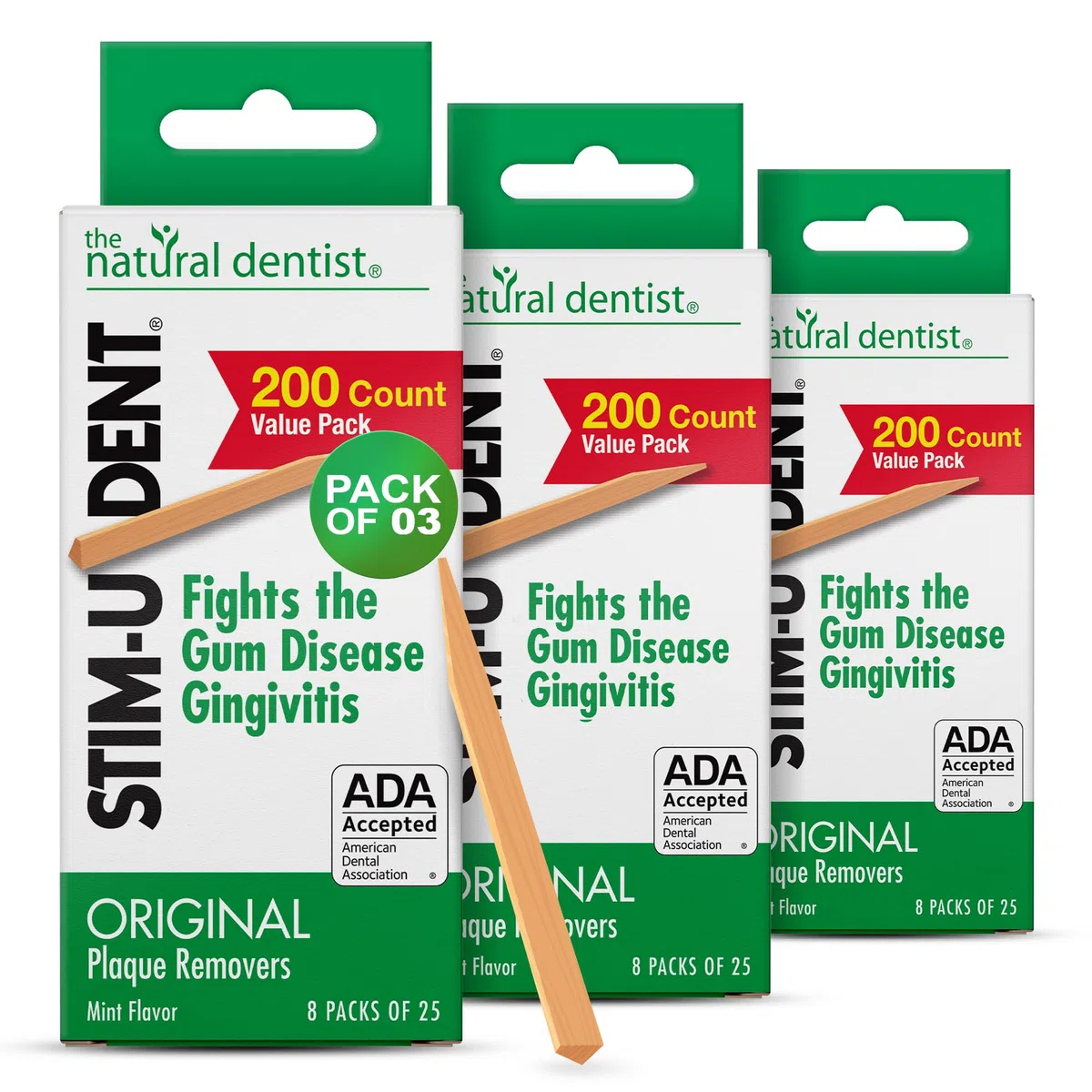 Stim-U-Dent - Removedores de placa, 24 paquetes de 25 palillos por paquete (600 púas), sabor a menta