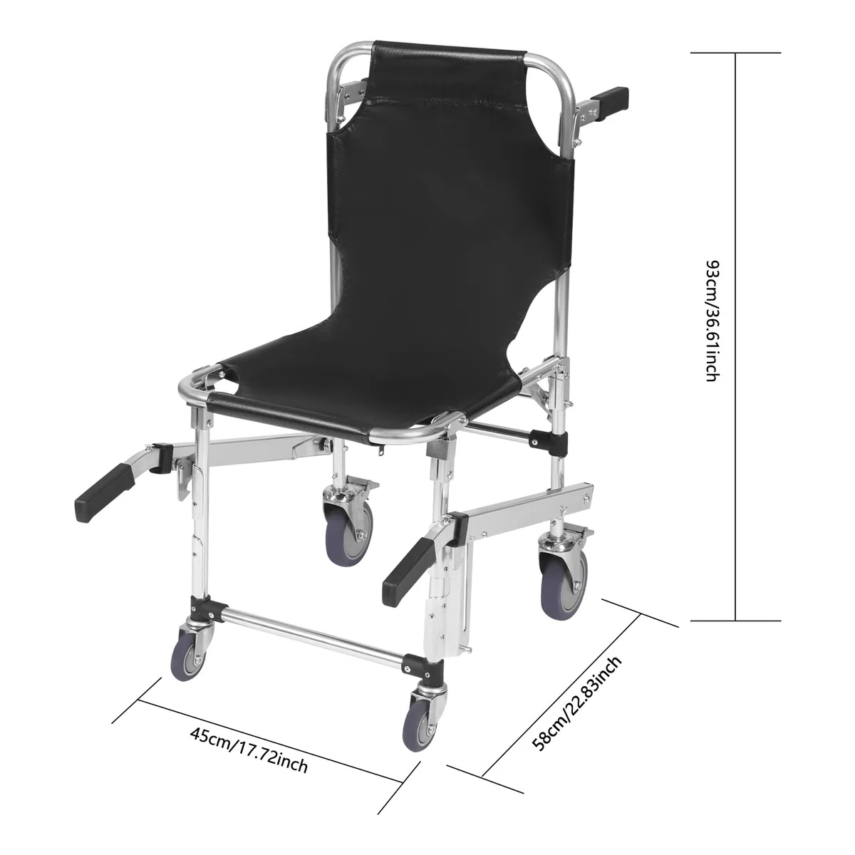 EMS - Silla de escalera de aleación de aluminio, ligera, plegable con cierre rápido, silla de evacuación para personas mayores, hasta 160 kg (negro)