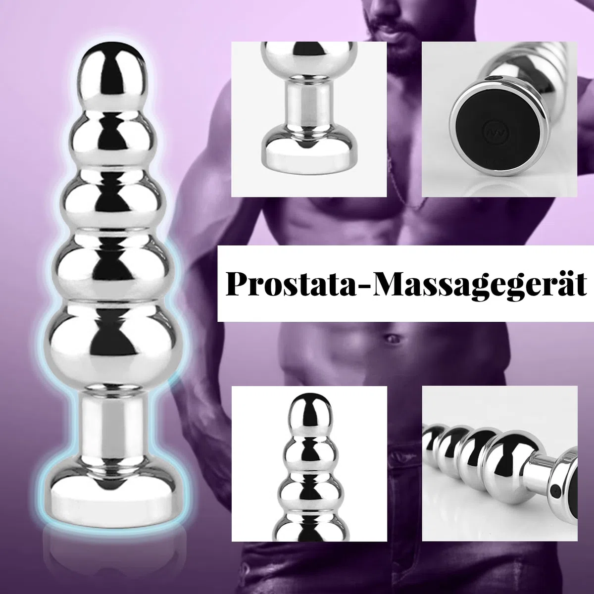 AMAZBEE Plugs Anales Vibradores Para Hombres 10 Modos de Vibración Juguetes Sexuales para Mujeres Masajeador de Próstata Vibrador metal Cadena Anal Consolador (5 Beads)