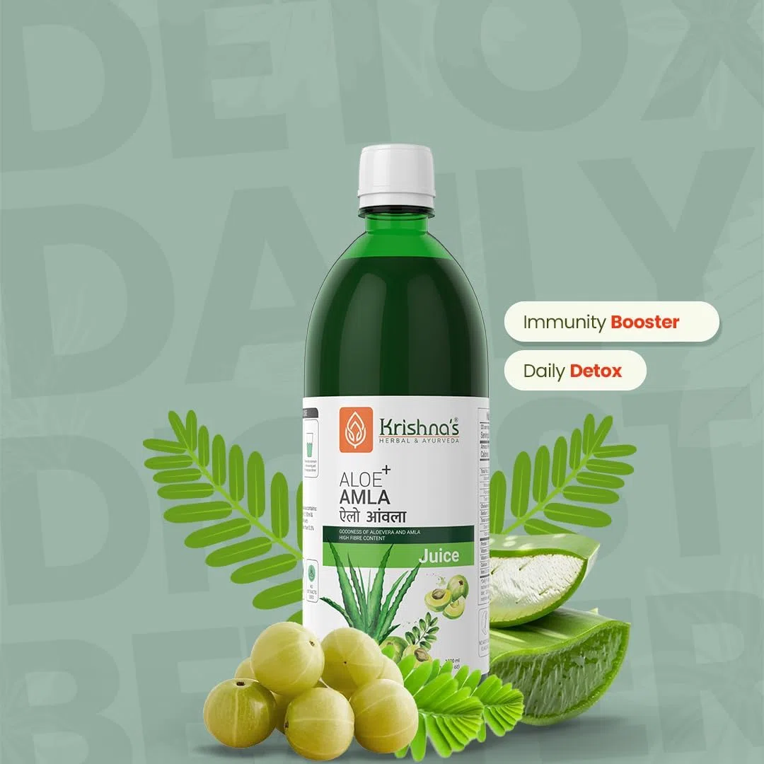 Krishna's Aloe Vera Amla Mix Juice - 500 ml | Una mezcla perfecta para un cuerpo saludable | Para cabello sano, piel, digestión e inmunidad