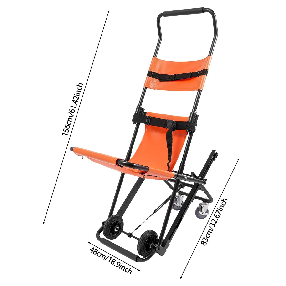 Silla de escalera plegable para escaleras con cinturones de seguridad, silla de ruedas de aluminio con 2 ruedas, elevador de escaleras portátil, ambulancia, bombero, evacuación para personas mayores