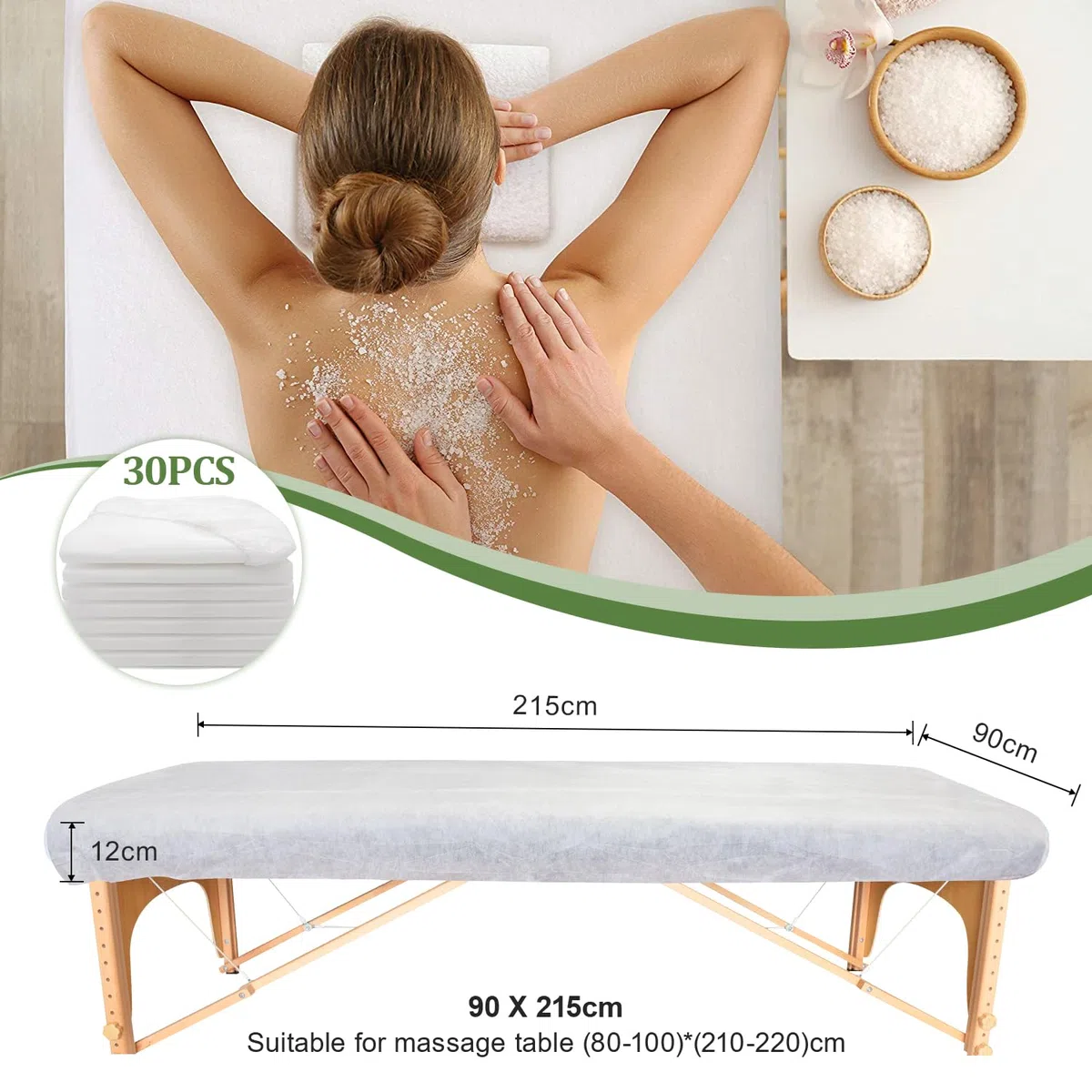 30pcs 90 * 215cm Funda para Camilla de Masaje Desechable, Sábanas Desechables Camilla Masaje para Estética, Sabanillas Hipoalergénicas (90 x 215 cm con agujeros)