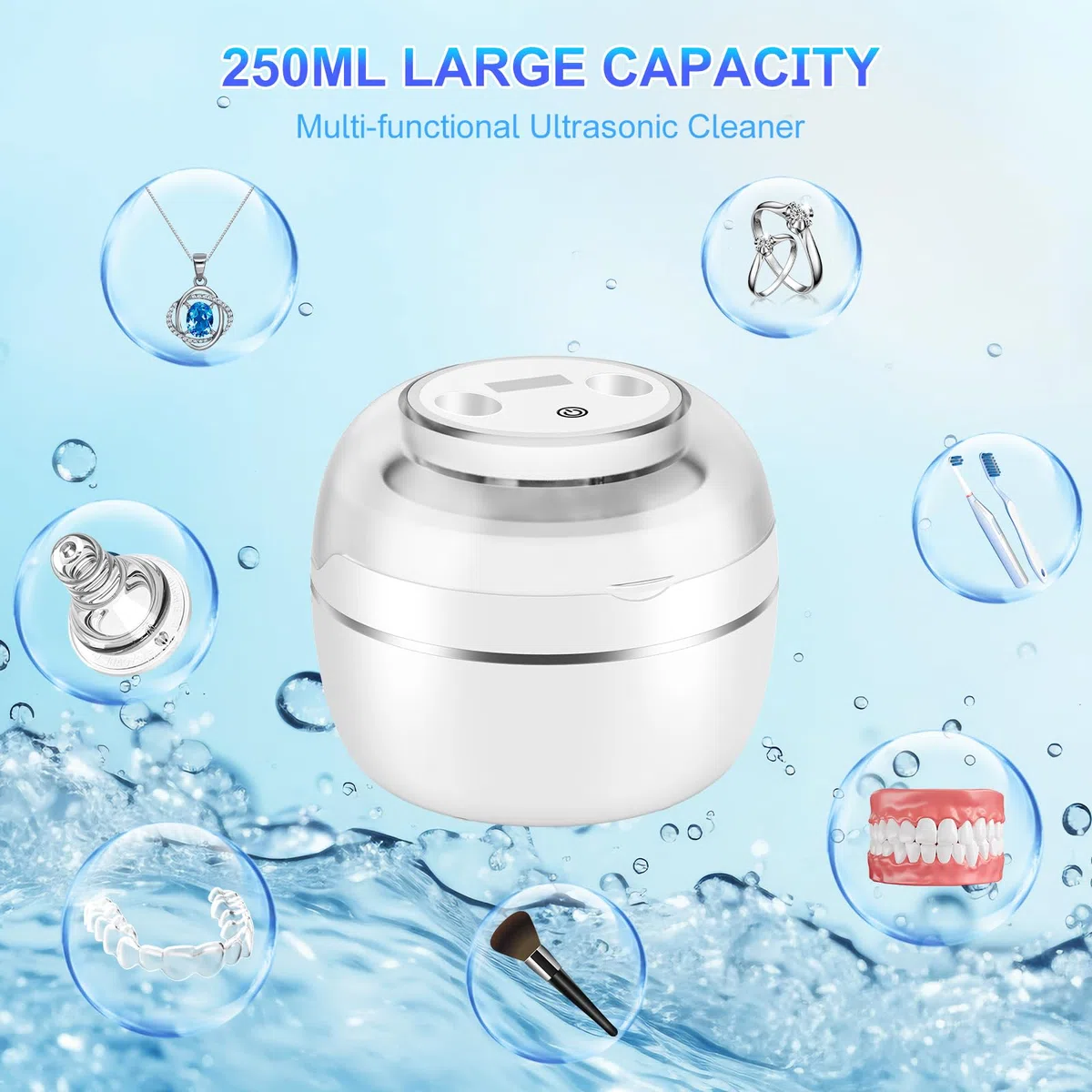 Limpiador Ultrasonidos Dental 50000Hz Ultrasonidos Limpieza con Lámpara UV y 4 Modos, 250ml Ultrasonic Retainer Cleaner Dental Pod para Dentaduras Postizas, Retenedores, Joyas, Blanco