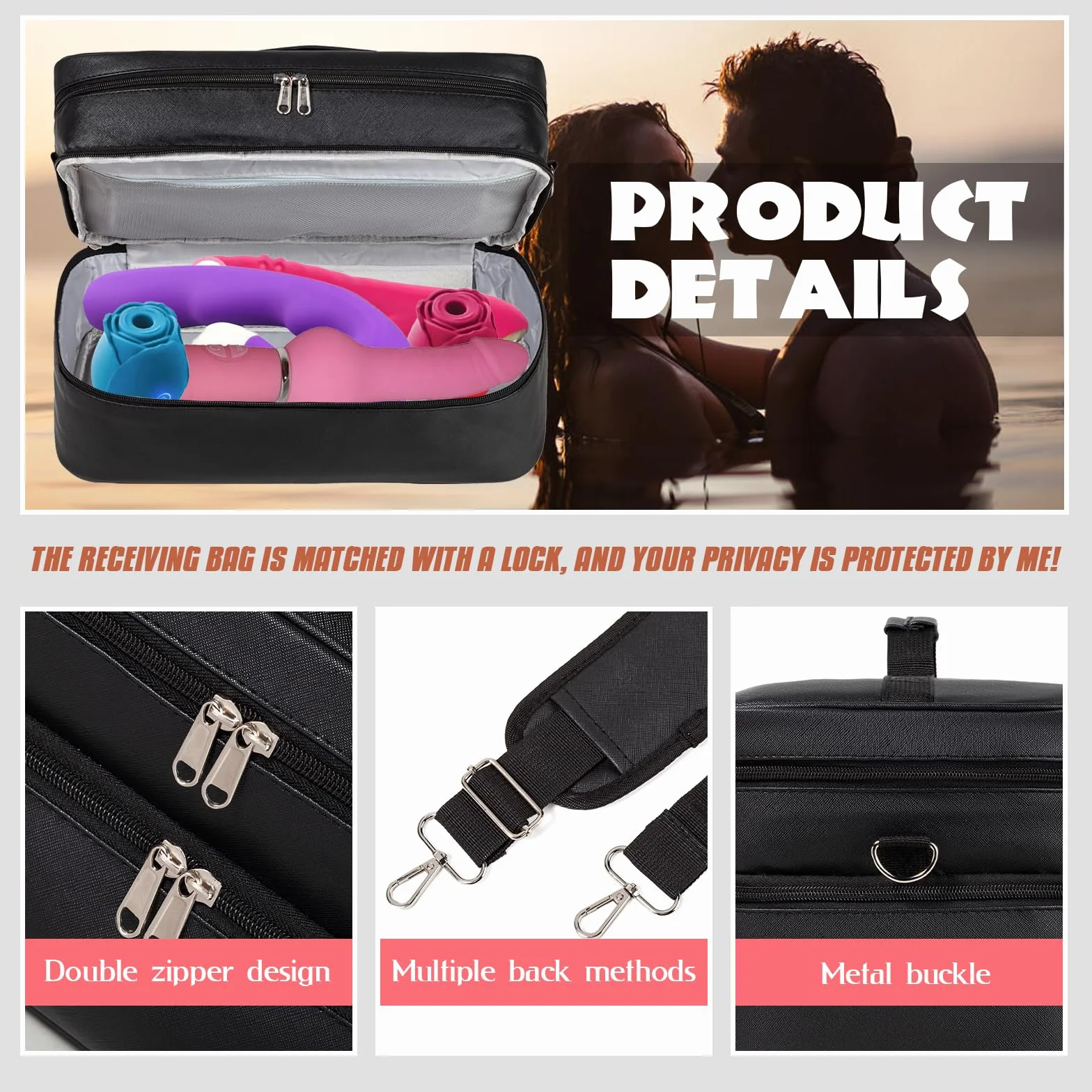 Bolsa de almacenamiento con cierre para juguetes sexuales – Caja organizadora de doble capa con 2 cerraduras de combinación, almacenamiento discreto para vibradores, lubricantes y accesorios