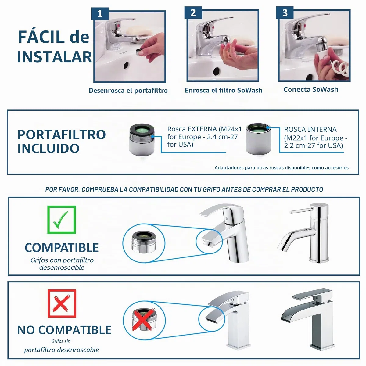 Irrigador Dental SoWash | Trío | Se conecta al grifo | Irrigador Dental sin pilas ni electricidad | 1 cabezal vórtice + 1 cabezal Vortice Brush + 1 cabezal hidrochorro | Producto italiano