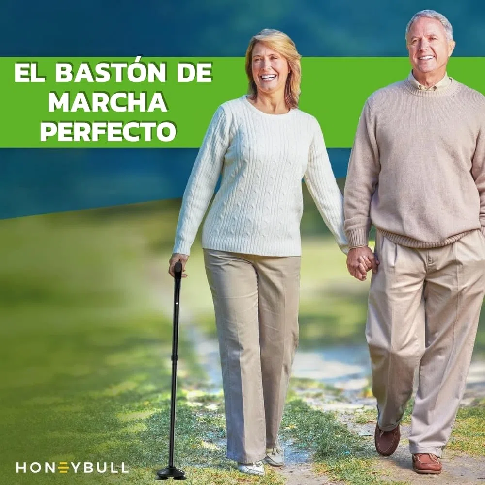 HONEYBULL Bastón para Hombres y Mujeres - Plegable, Ajustable, Abatible, Bastón Portátil, Punta Pivotante, Resistente | Bastones para Personas Mayores y Adultos