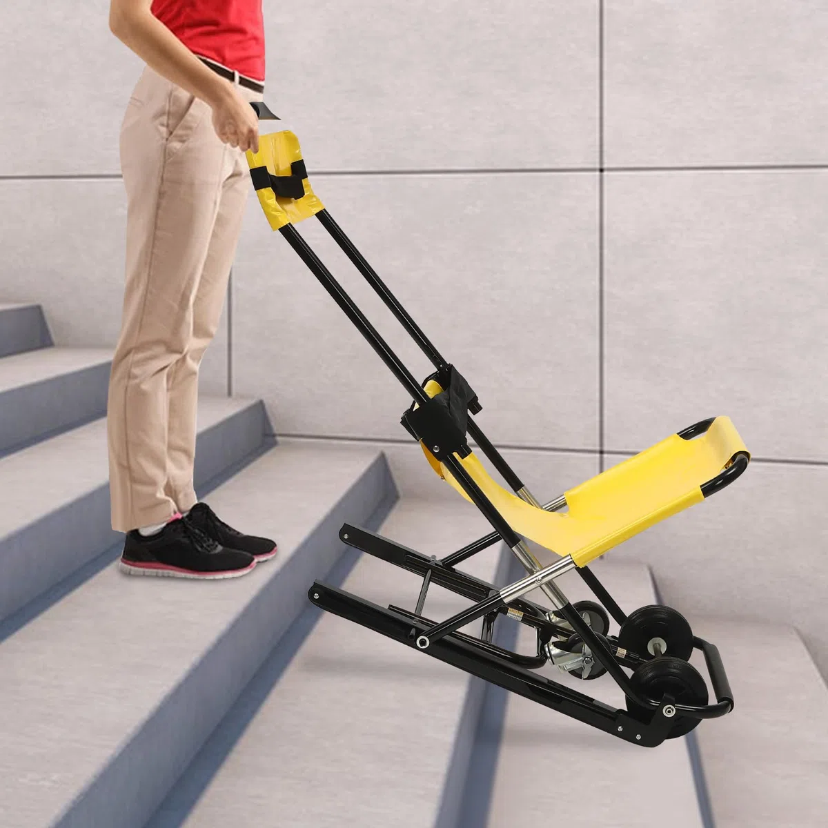 Silla de escalera de elevación manual soporta 350.53 libras, silla de escalera de elevación manual, silla plegable portátil para la transferencia diaria, silla de evacuación plegable para apoyar a los