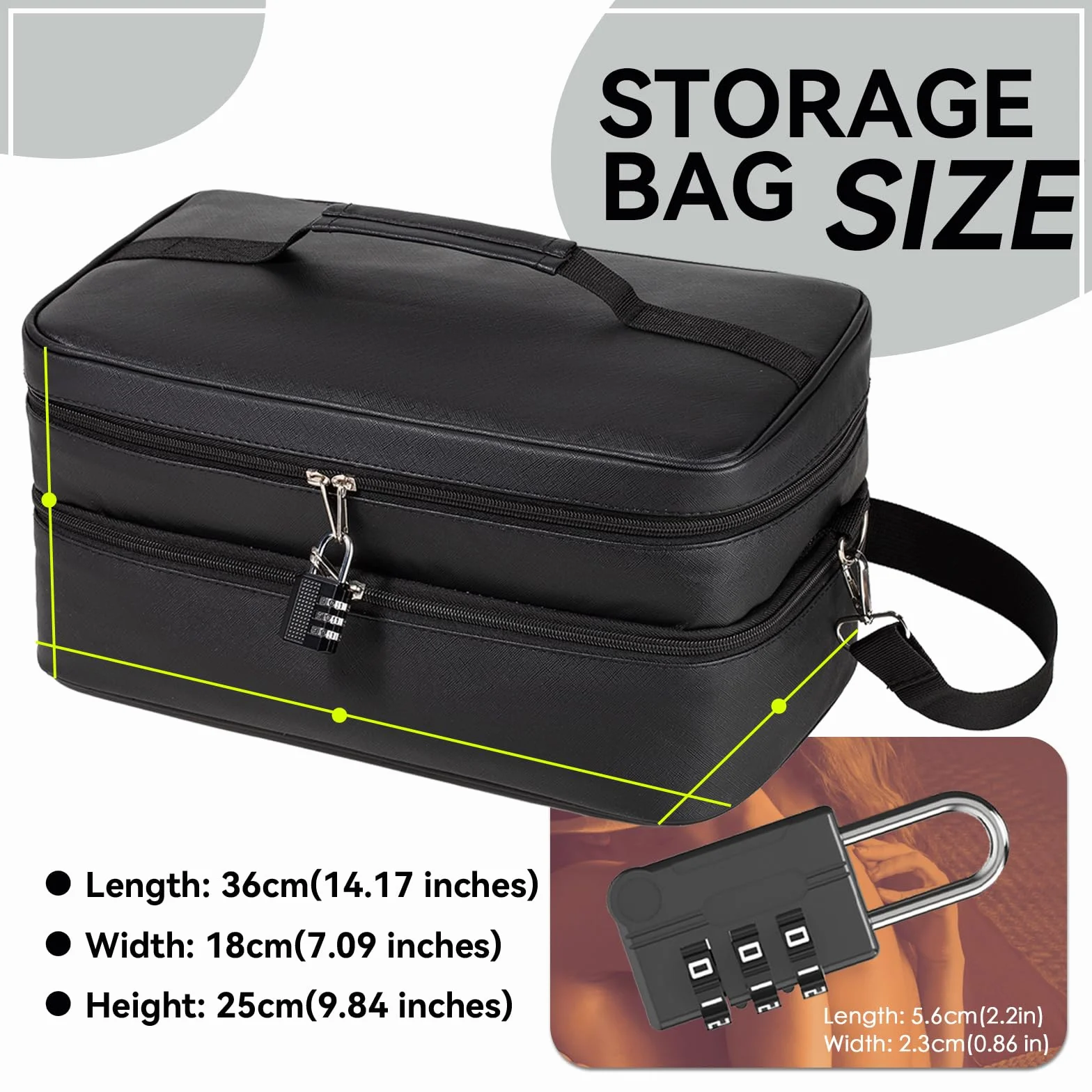 Bolsa de almacenamiento con cierre para juguetes sexuales – Caja organizadora de doble capa con 2 cerraduras de combinación, almacenamiento discreto para vibradores, lubricantes y accesorios