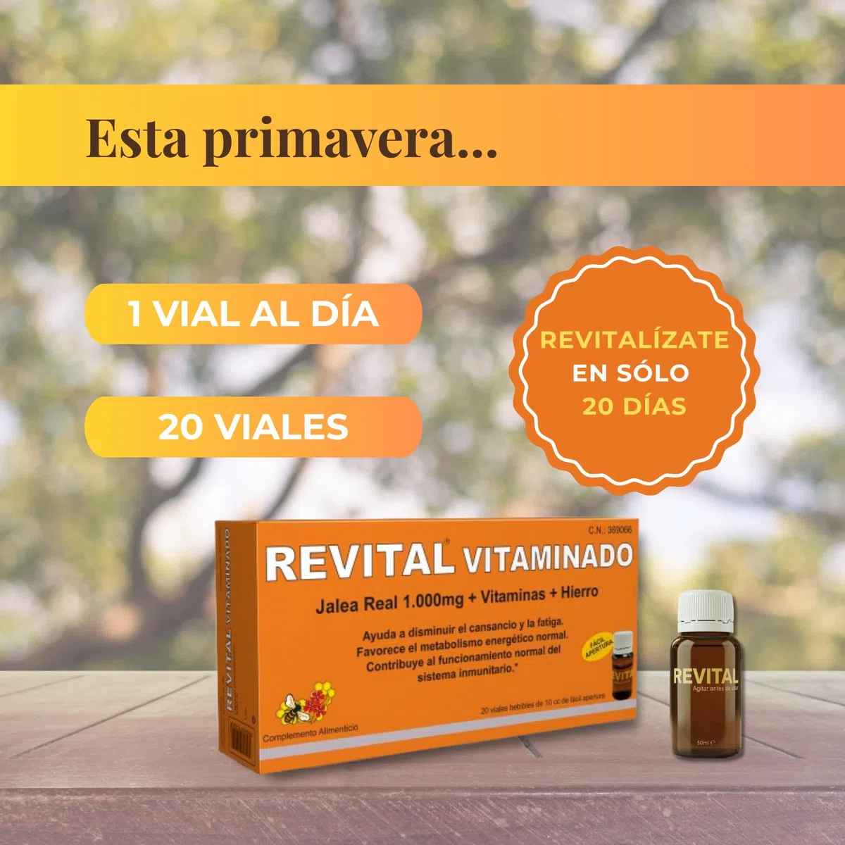 Revital Vitaminado 20 Viales - Pack de 2 Unidades - Contribuye al Funcionamiento Normal del Sistema Inmunitario - Fórmula con 1.000 mg de Jalea Real, Vitaminas y Hierro