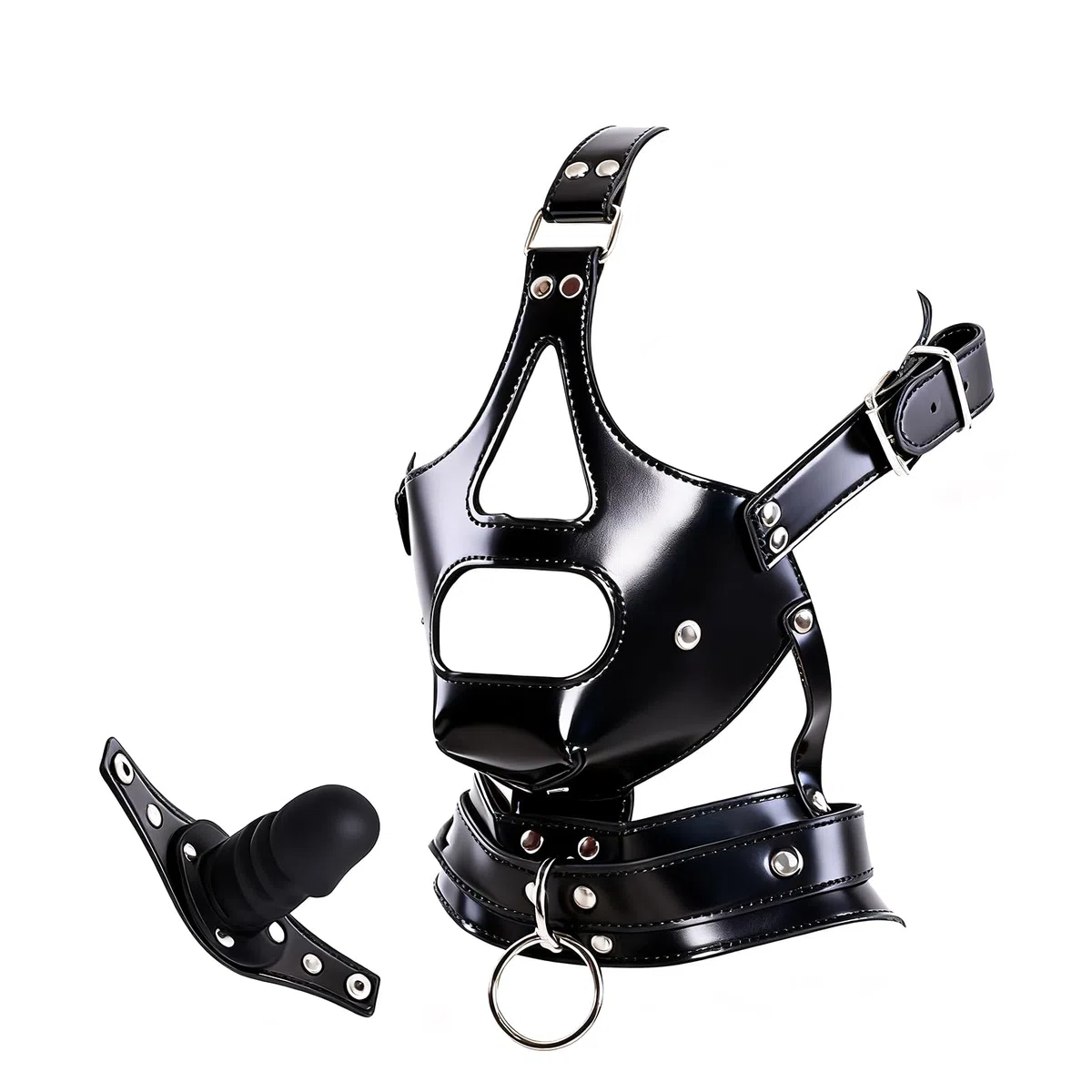 MáScara BDSM SM Para La Cabeza Con Mordaza MáScara De Bondage Cuero Ajustable Fetiche Esclavo Fetichista EróTico Bozal ImitacióN Plug Pene Desmontable Sexual Parejas