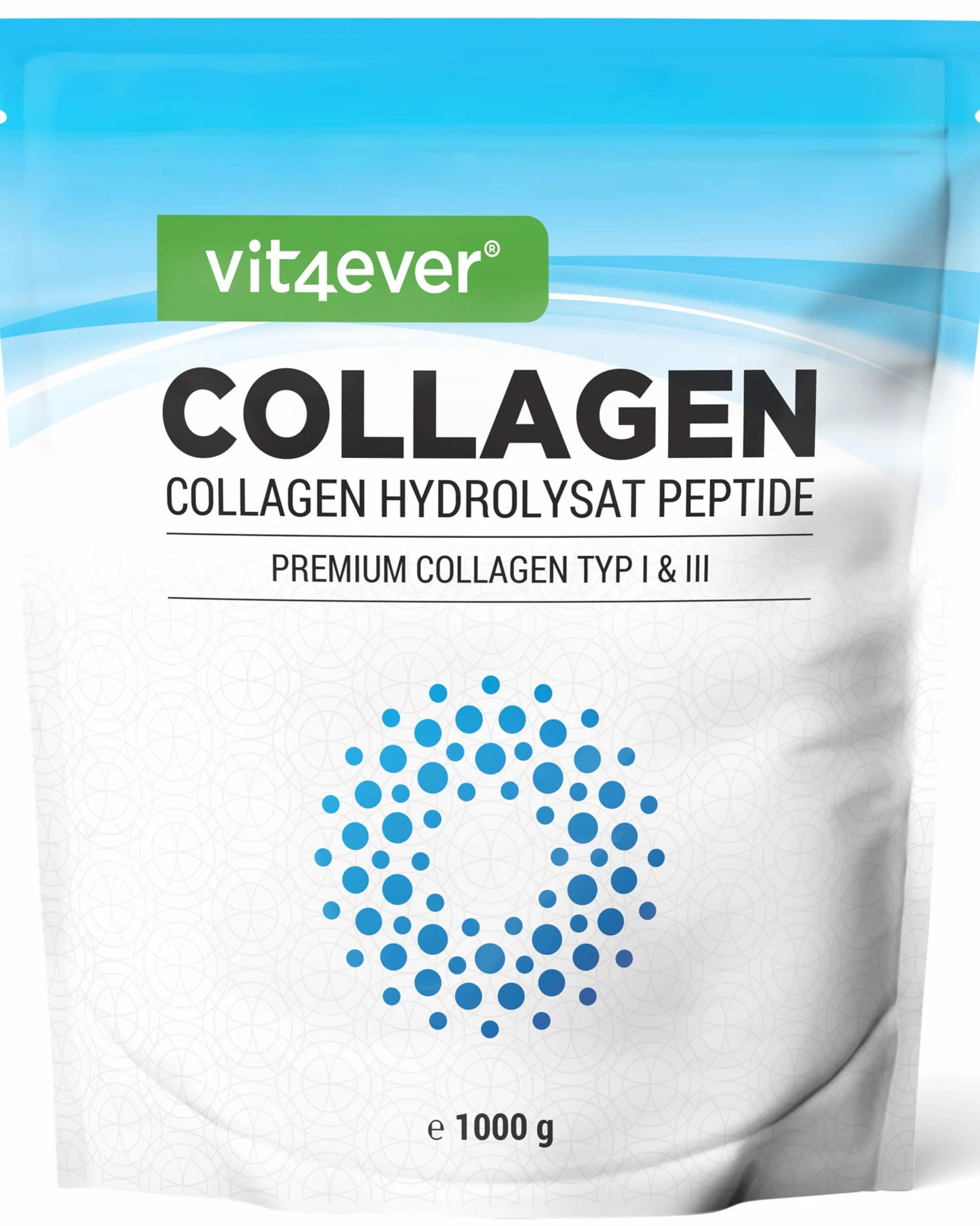 Colágeno en Polvo 1000 g - 100% Péptidos hidrolizados de Colágeno Bioactivo - Tipo 1 y 3 - Sabor neutro - Sin aditivos