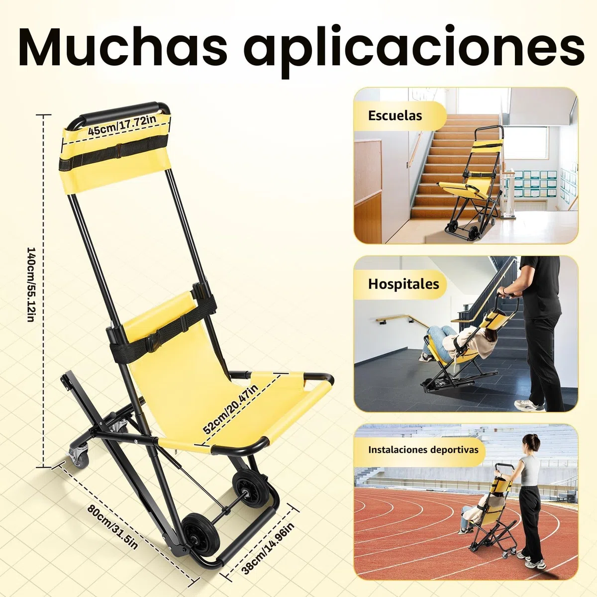 Elevador manual silla de escalera plegable silla de evacuación plegable silla de escalera médica de emergencia evacuación 4 ruedas silla de ruedas plegable ultraligera aluminio silla de ruedas