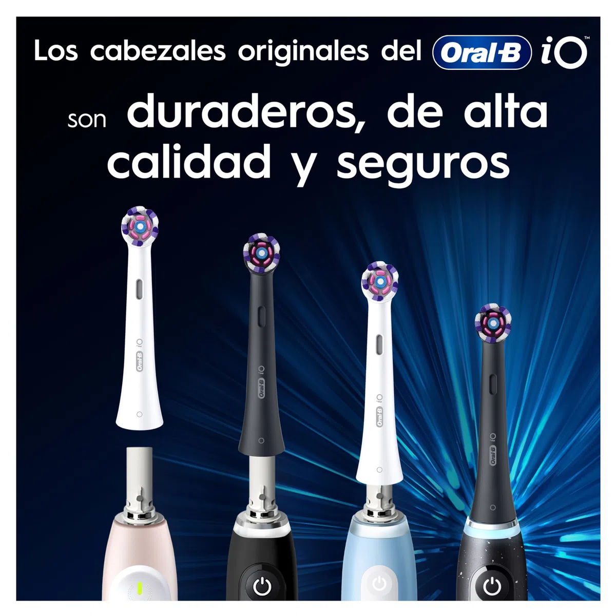 Oral-B iO Radiant White Cabezales de Recambio Originales, Negros, Pack de 8 - Recambios para Cepillos de Dientes Eléctricos Oral B iO, Blanqueamiento Dental, Eliminación de Manchas Y Placa Bacteriana