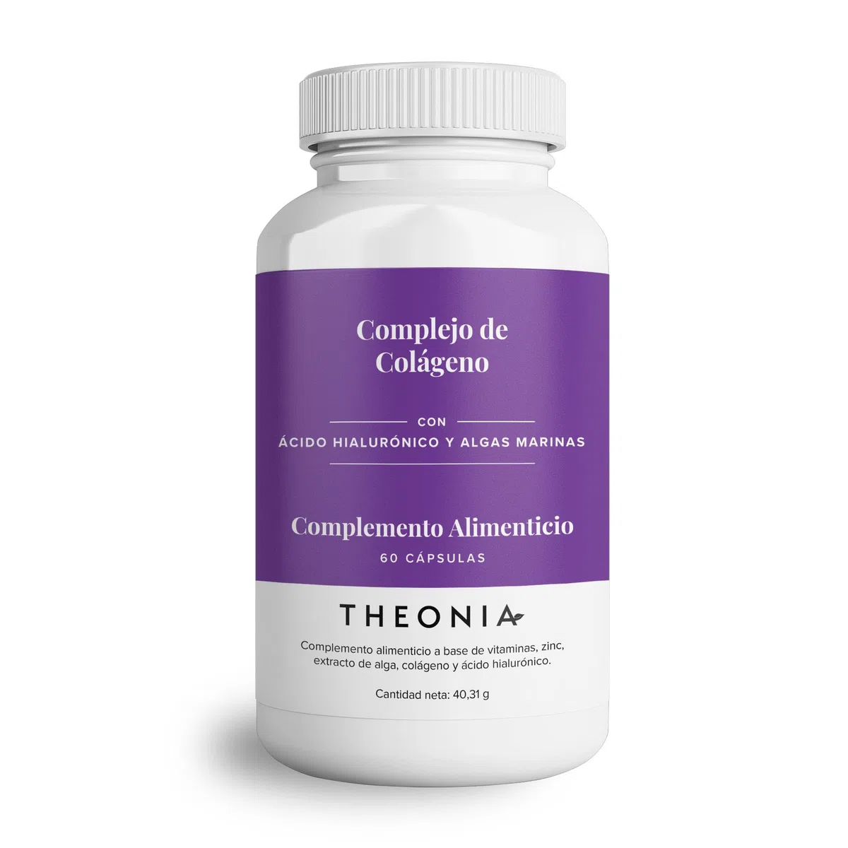 Complejo de colágeno de Theonia - Ácido hialurónico y algas marinas - Favorece la salud de las uñas, la piel, el cabello, las articulaciones y el metabolismo - Sin OGM, 60 cápsulas