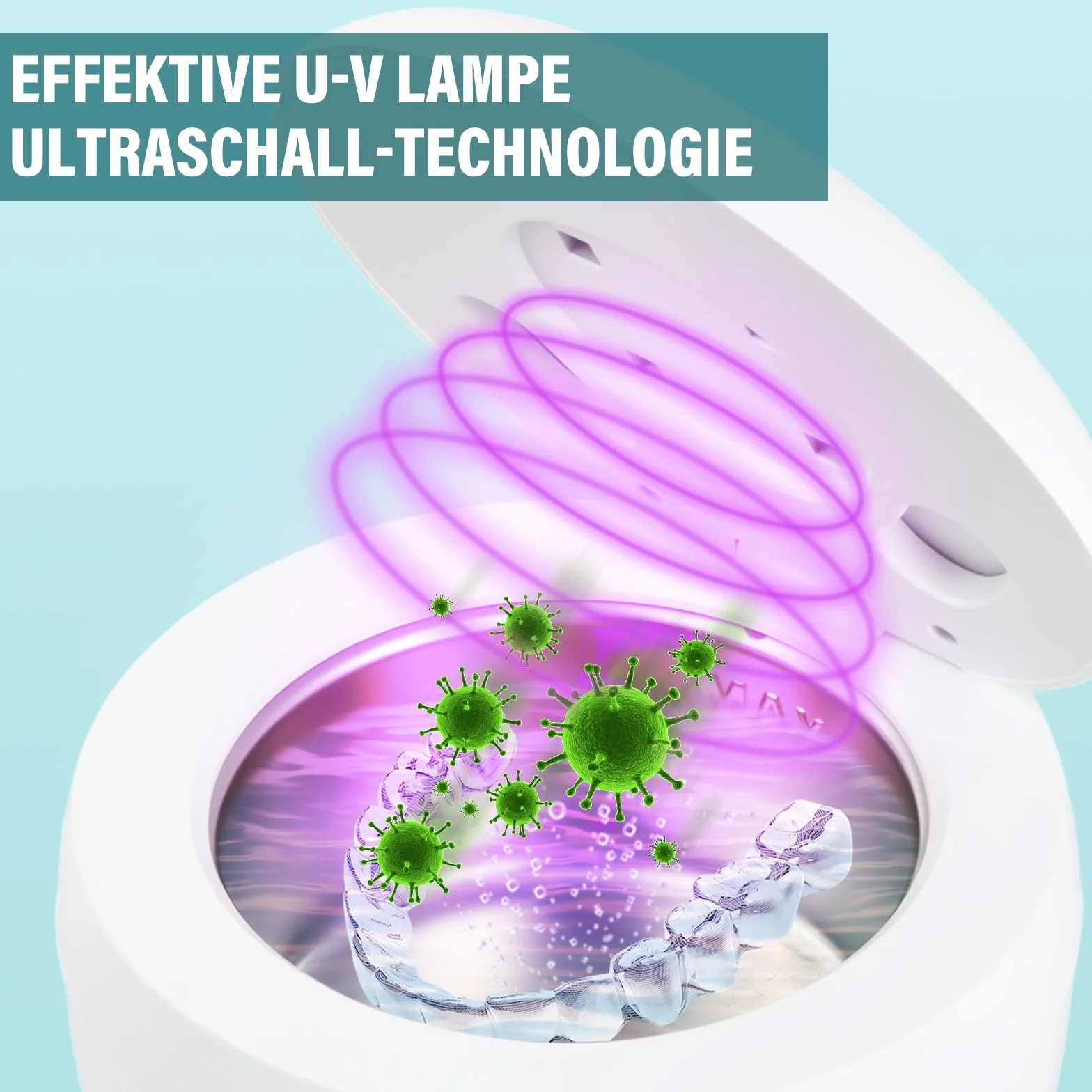 Limpiador Ultrasonidos 45kHz Lampara UV Ultrasonidos Limpieza Dental Pod 200ML Ultrasonic Retainer Cleaner Ultrasonidos Limpieza Limpiador Ultrasónico Portatil para Dentaduras Ferula Retenedor Joyas