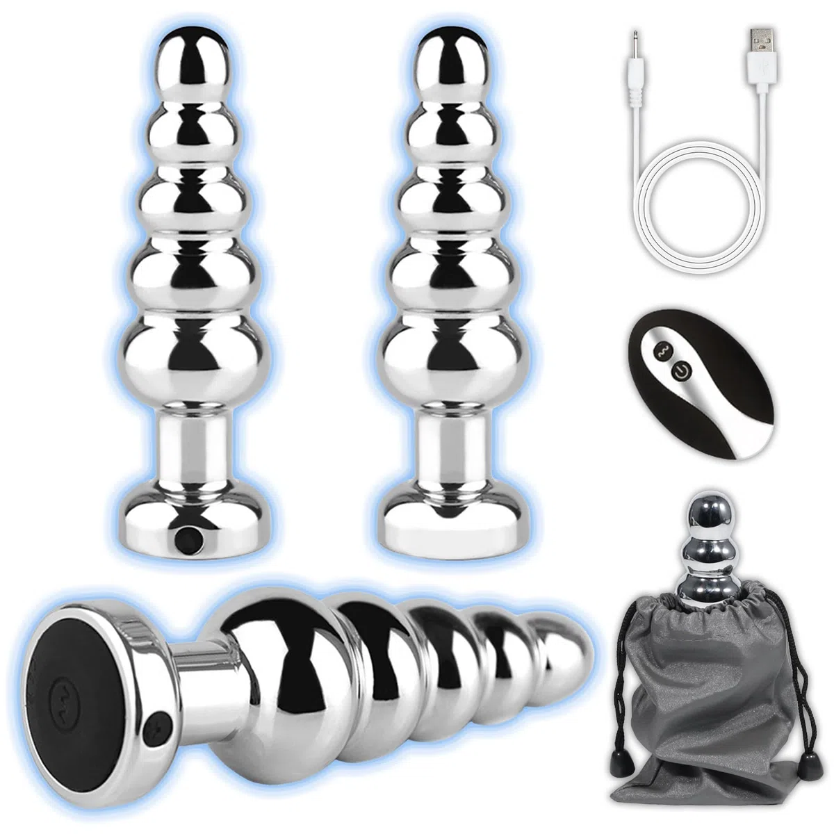 AMAZBEE Plugs Anales Vibradores Para Hombres 10 Modos de Vibración Juguetes Sexuales para Mujeres Masajeador de Próstata Vibrador metal Cadena Anal Consolador (5 Beads)