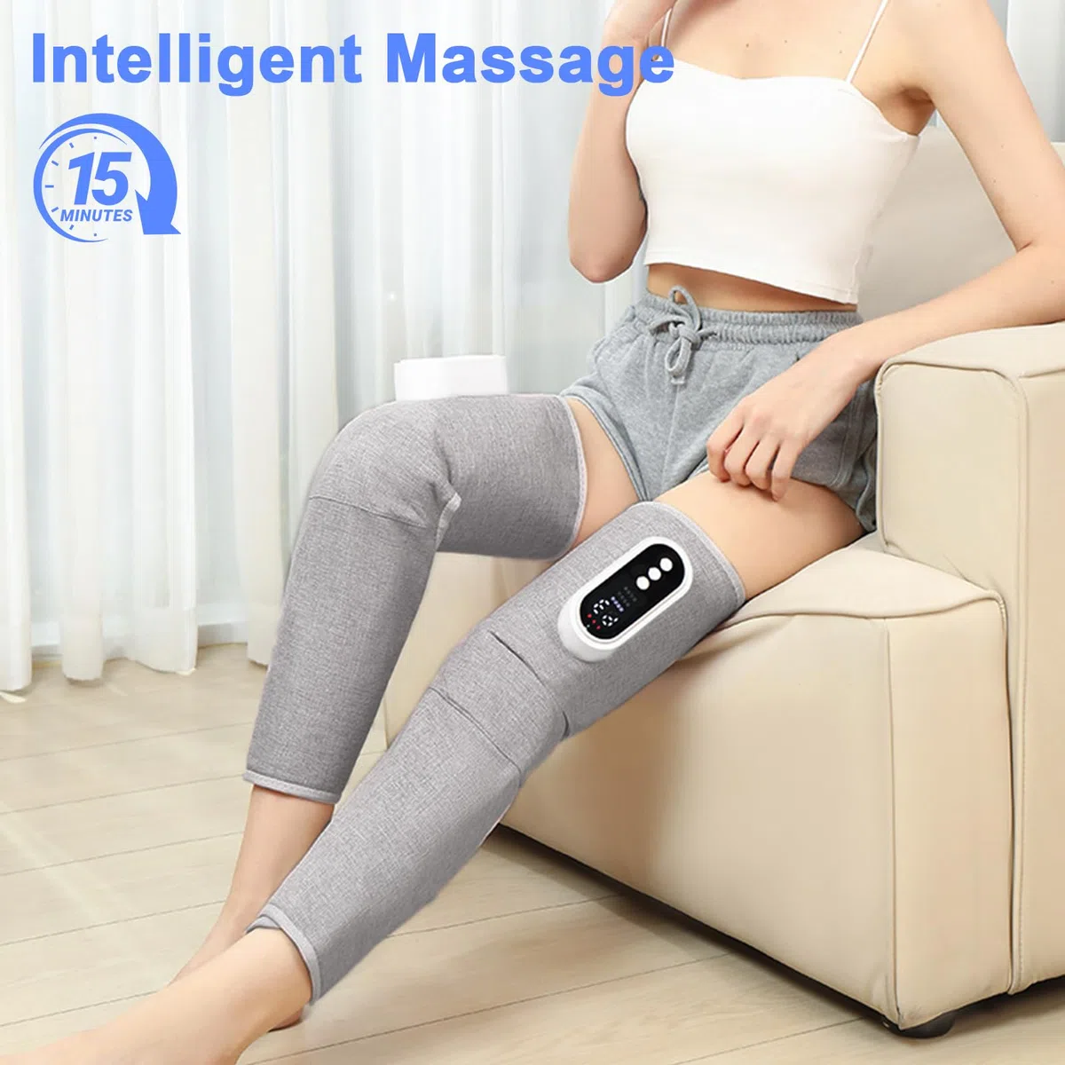 Masajeador de Piernas Inalámbrico, Masajeador de Presoterapia con 3 Modos, Intensidad y Calefacción de Rodilla, Masajeadors Eléctrico con Bolsa de Aire de Piernas para el dolor y la circulación
