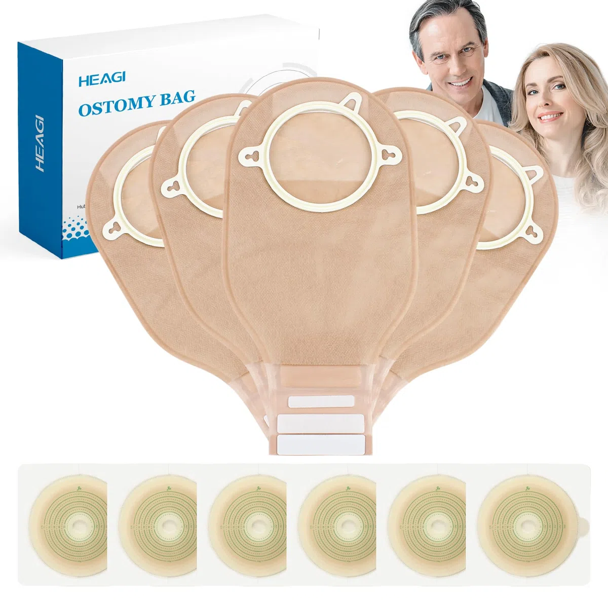 60 bolsas de ostomía, bolsas de colostomía de 2 piezas, bolsas con cierre para ileostomía, recortables hasta máx. 70 mm (40 bolsas de colostomía + 20 protectores de piel)