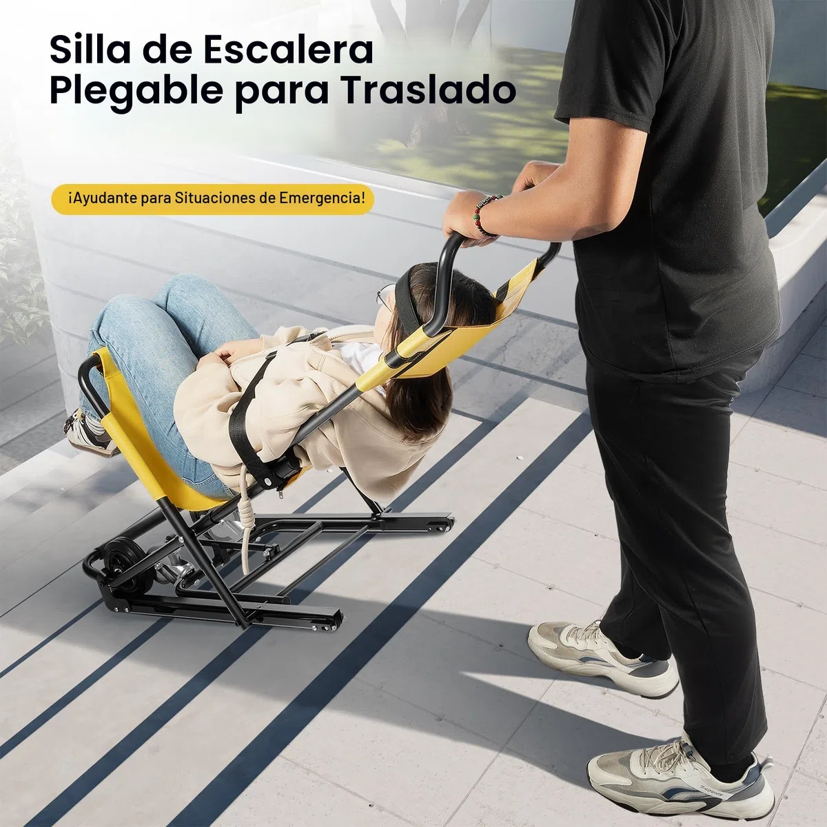 Silla de escalera plegable, silla de evacuación para escaleras con cinturones de seguridad, silla de ruedas para subir escaleras, elevador de escaleras portátil médico para ancianos y
