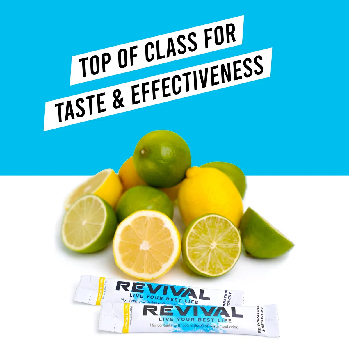 Revival Rapid Rehydration Starter Pack - Botella de Agua de Acero de 500 ml con 1 x 6 Paquetes de Sobres de Polvo de Electrolitos - Frutas de Verano