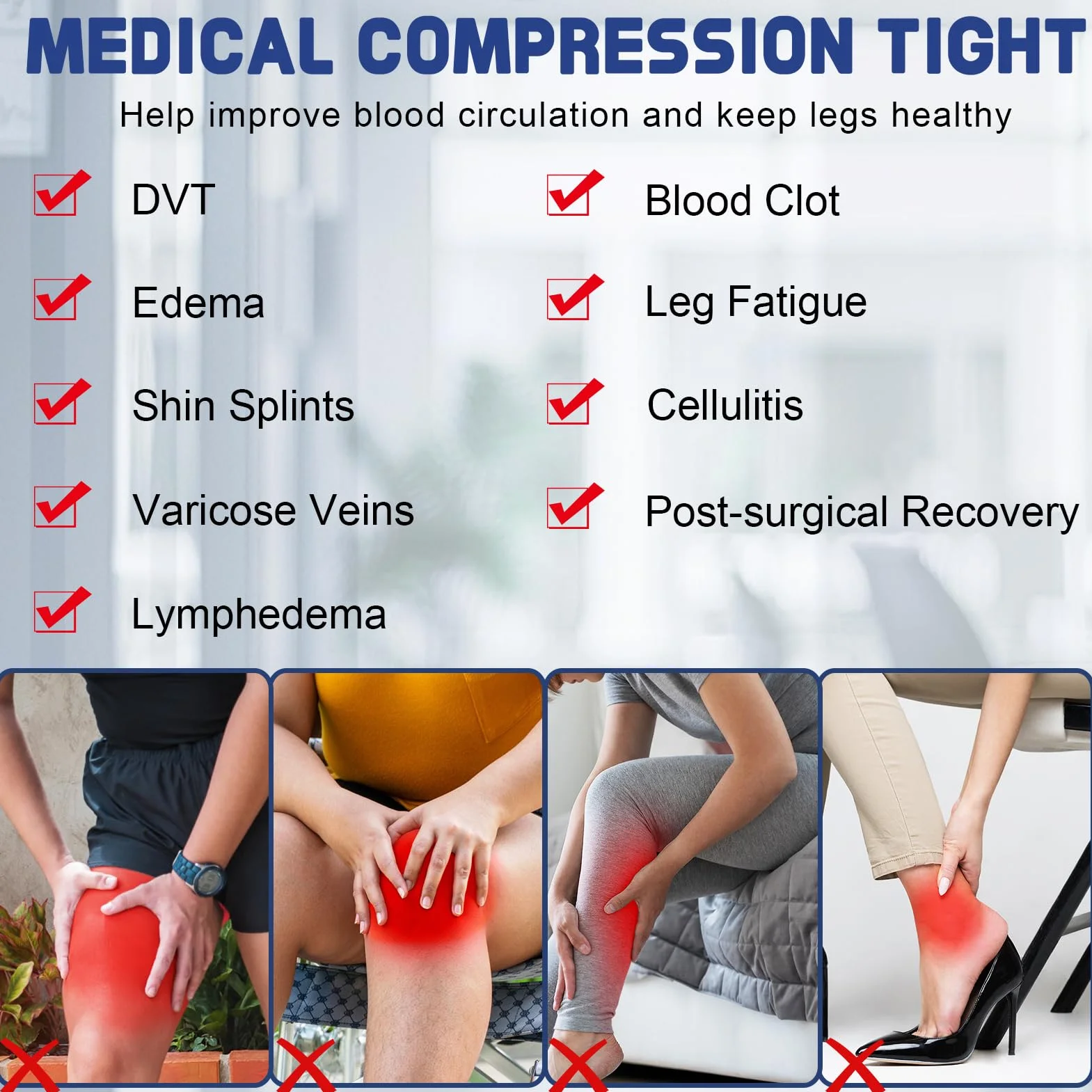 Medias de compresión médica para mujeres y hombres, medias de apoyo graduadas de 20-30 mmHg, medias opacas de alta compresión para venas varicosas, edema, vuelo