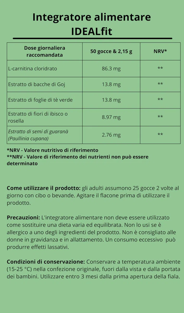 IDEALFIT gotas de Idealica 100% gotas naturales | L-Carnitina | Bayas de Goji | 20ml