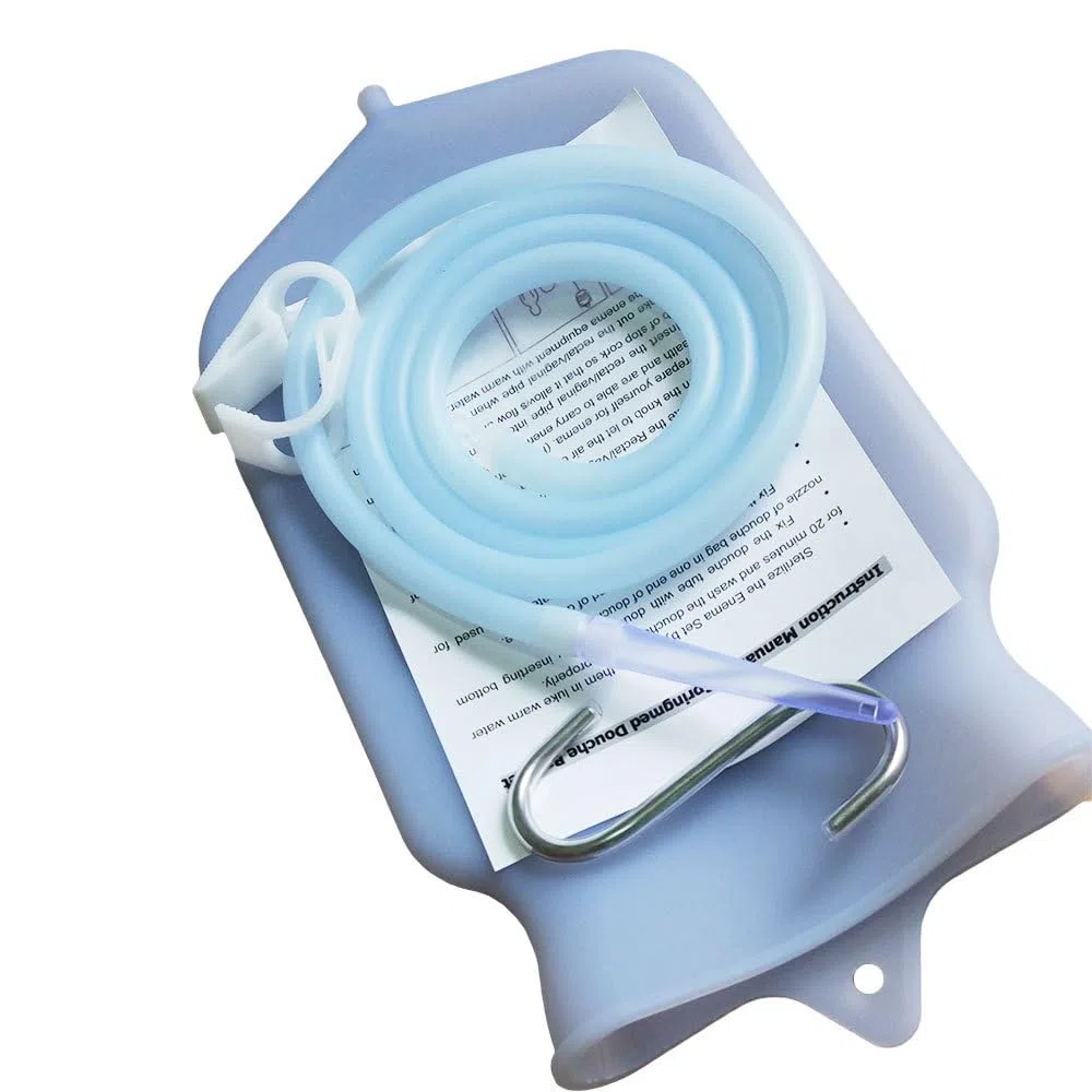 Juego de bolsas de enema para limpieza intestinal, reutilizable, juego de enemas con manguera de silicona de 150 cm y 4 boquillas reutilizables