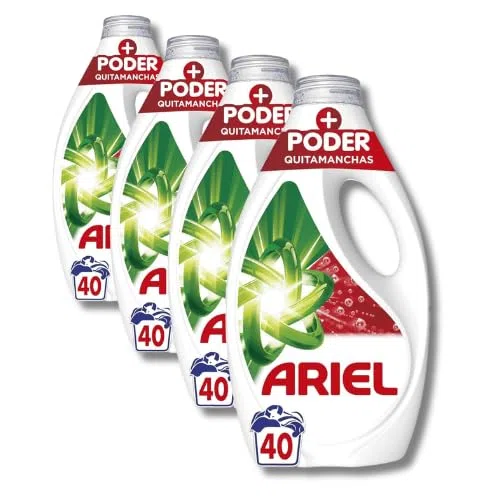 Ariel Poder Quitamanchas Detergente Líquido Pack 4 x 40 Lavados – Limpieza Profunda, Eliminación de Manchas Difíciles y Frescura Duradera