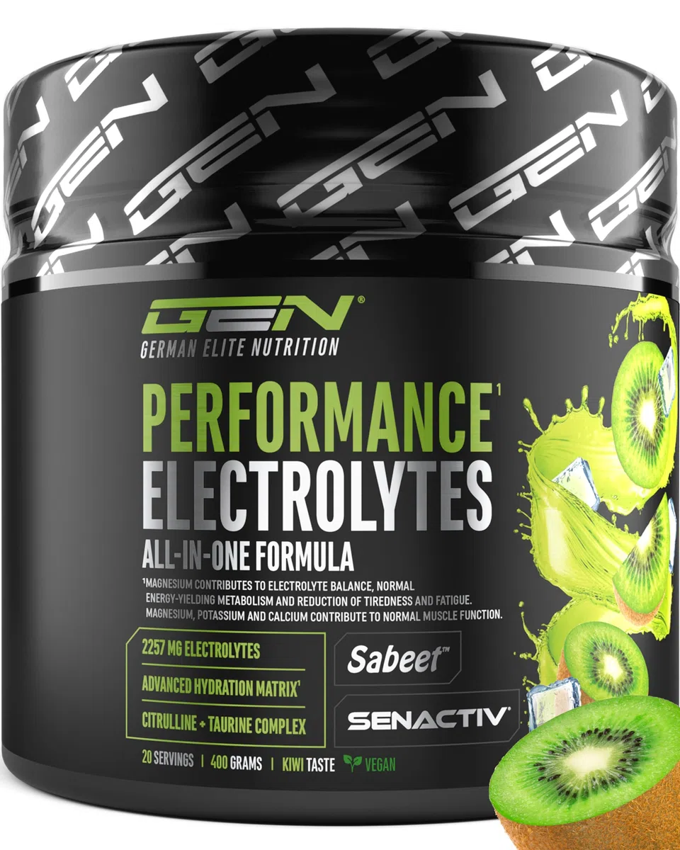 Performance Electrolytes - 400 g (20 Porciones) - Advanced Hydration Matrix con Sodio, Potasio, Magnesio, Calcio y Cloruro - con Citrulina y Taurina - Sin Azúcar - Vegano - Sabor Kiwi