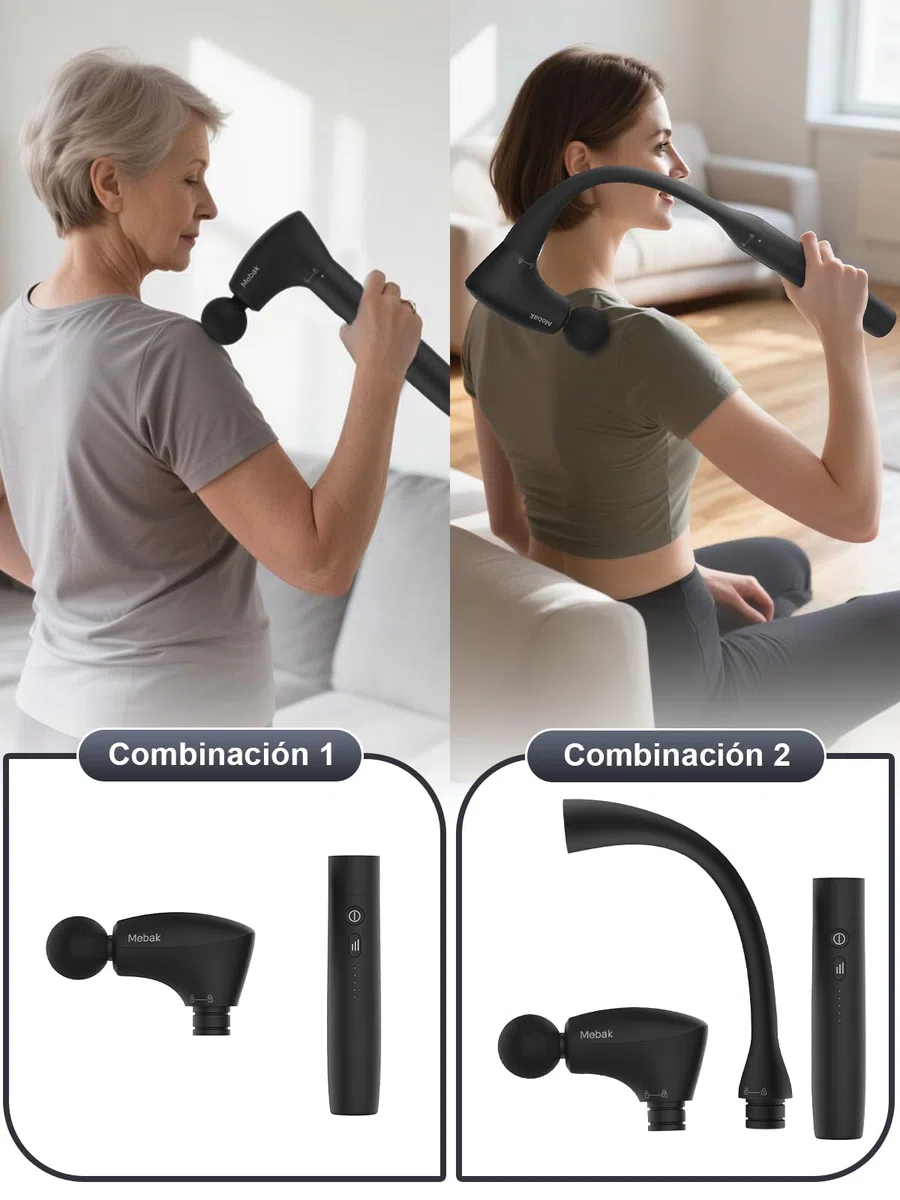 Mebak M3 Pistola de Masaje Muscular Masajeador Tejido Profundo, 2 en 1 Transformable Massage Gun 5 Velocidades Eléctrico de Mano Ultrasilencioso Pistola Masaje, para Espalda Hombro y Cuerpo Relax
