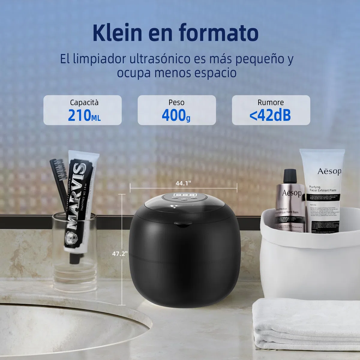 Limpiador Ultrasonidos Dental Inalámbrico 48000Hz, 210ml Portatil Ultrasonidos Limpieza Recargable con 6 lámparas UV y 4 modos para Dentaduras Postizas, Alineadores, Retenedores y Joyas
