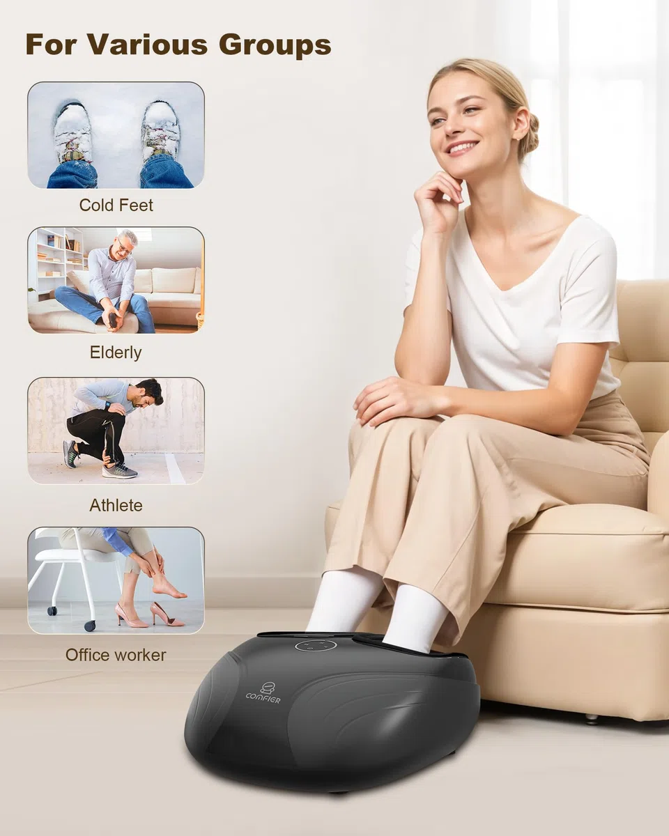 COMFIER masajeador de pies, Shiatsu Masajeador de pies con calor, amasamiento compresión de rodadura para la calentador de pies, regalos para mujer hombre