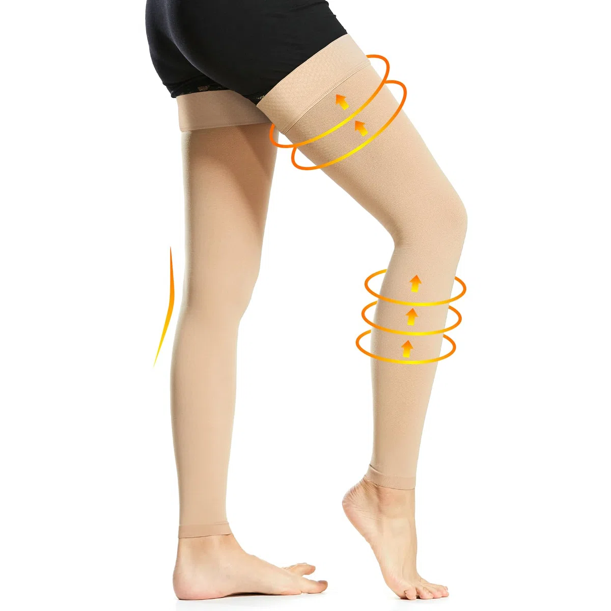 Ailaka Medias de compresión médicas para mujeres y hombres, hasta el muslo, sin pies, 20-30 mmHg, calcetines de compresión graduados con banda de silicona para venas varicosas, edema, postcirugía