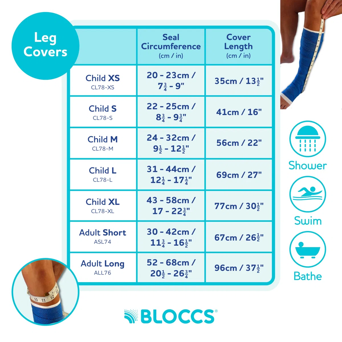 Bloccs Protector para pierna enyesada 100% impermeable – ducha, baño y natación – ideal para nadar en vacaciones – pierna niño unisex duradero – #CL78-M - Mediano