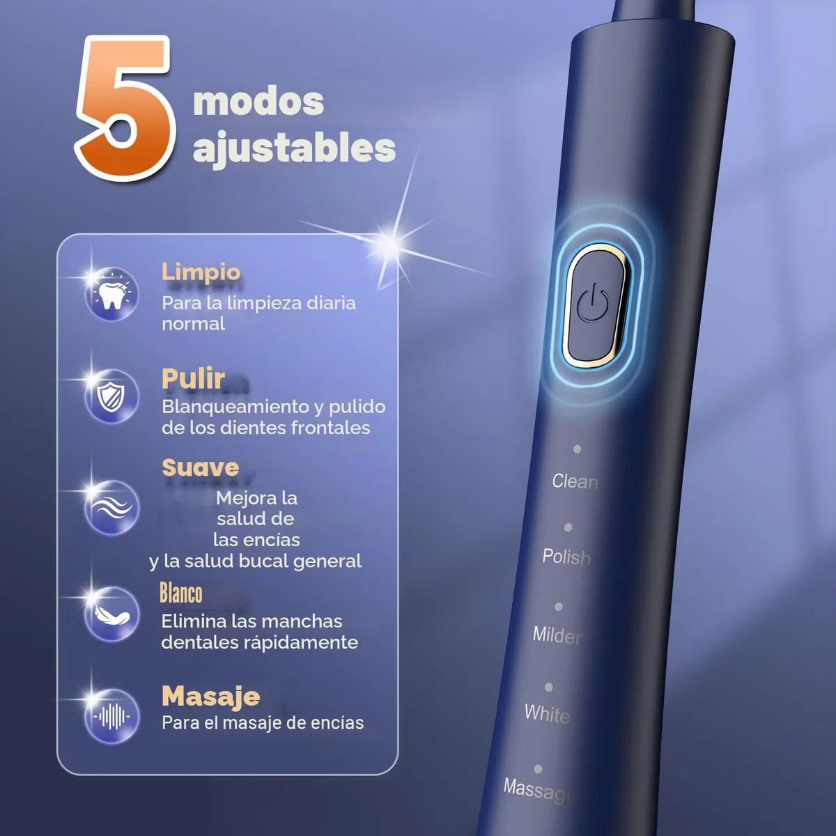 JTF Cepillo Dental Eléctrico para Ortodoncia, 6 Cabezales Suaves en Forma de U, 5 Modos, Temporizador 2 Min, IPX7, Limpieza Profunda(Azul Oscuro)