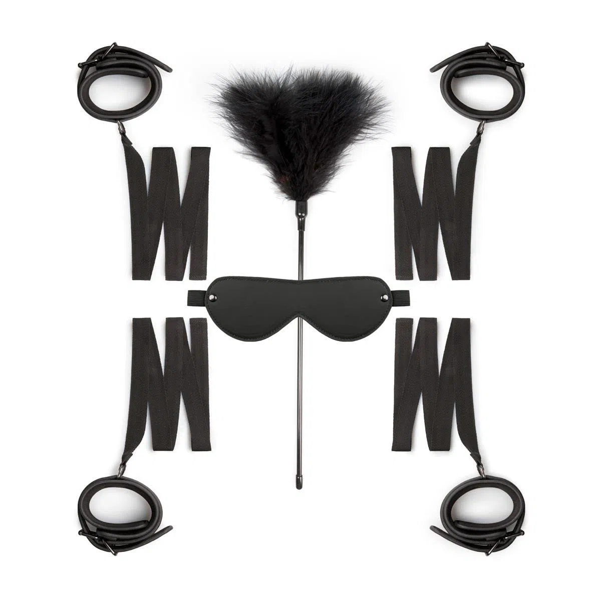 EasyToys Fetish Collection - Juego de esclavitud de 6 piezas para principiantes - incluyendo esposas - puños de tobillo - máscara para los ojos y tickler