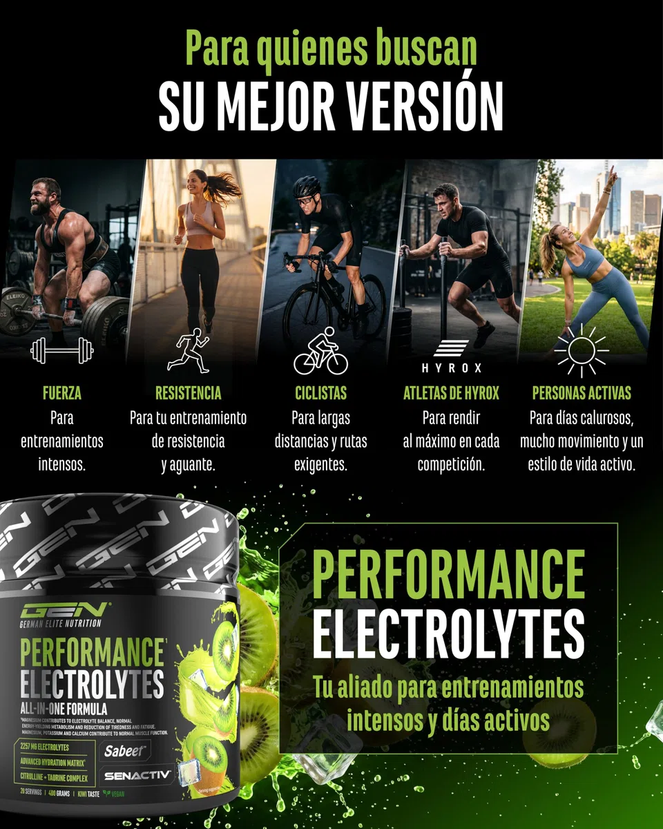 Performance Electrolytes - 400 g (20 Porciones) - Advanced Hydration Matrix con Sodio, Potasio, Magnesio, Calcio y Cloruro - con Citrulina y Taurina - Sin Azúcar - Vegano - Sabor Kiwi
